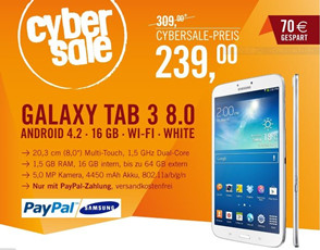 Samsung Galaxy Tab 3 (8.0) 16GB WiFi weiß für 239€!