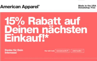 15% Rabatt bei dem ersten Einkauf bei American apparel!