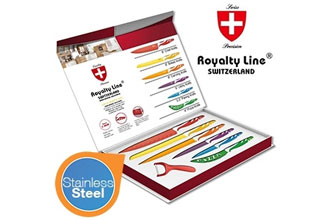 Nur 14,95€,farbiges Messerset aus rostfreiem Stahl von Royalty Line Switzerland!