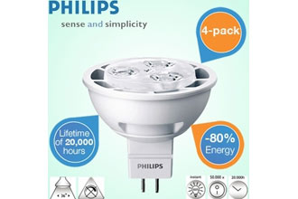 4-Pack Philips LED Strahler GU5.3 mit 300 Lumen, 2700 K und 20.000 Stunden Lebensdauer