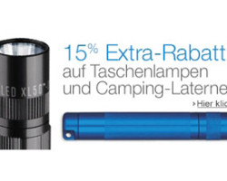 15% Extra-Rabatt auf ausgewählte Taschenlampen und Camping-Laternen