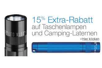 15% Extra-Rabatt auf ausgewählte Taschenlampen und Camping-Laternen