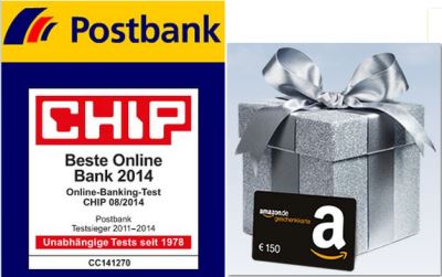 Postbank Giro plus - jetzt mit 150 € Amazon.de Gutschein!