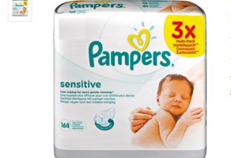 帮宝适pampers白色版敏感宝宝湿纸巾168片装仅要2.99欧