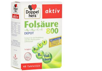 Doppelherz双心全新升级叶酸天然维生素B族补充片Folsäure 800+B-Vitamine Tabletten低至4.95欧